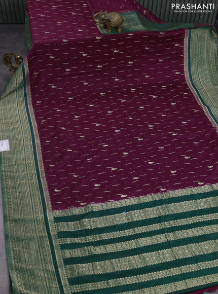 Banarasi semi crepe saree wine shade and bottle green with allover zari woven butta weaves and long zari woven border