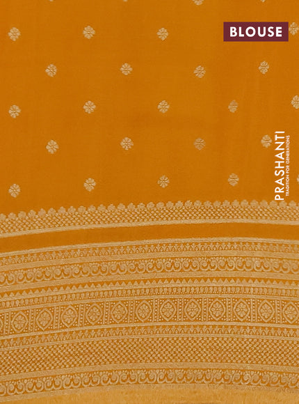 Banarasi semi crepe saree maroon and mango yellow with allover zari woven butta weaves and long zari woven border