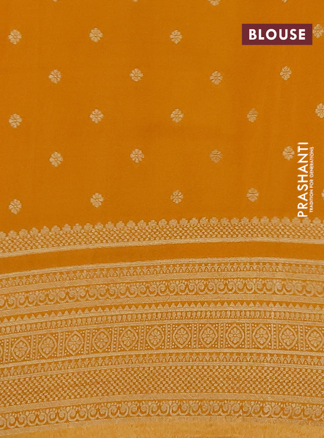 Banarasi semi crepe saree maroon and mango yellow with allover zari woven butta weaves and long zari woven border