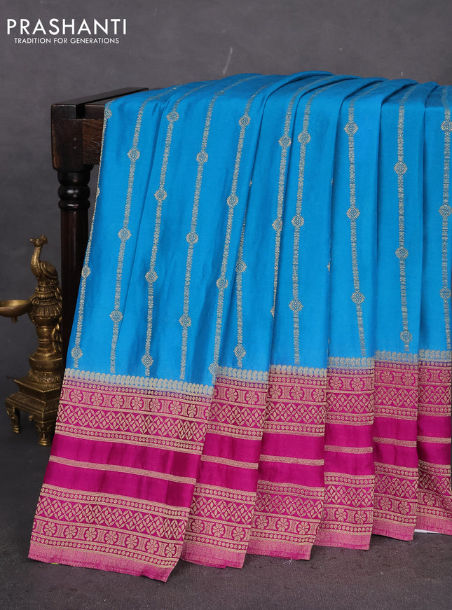 Banarasi semi crepe saree cs blue and purple with allover zari weaves and zari woven border