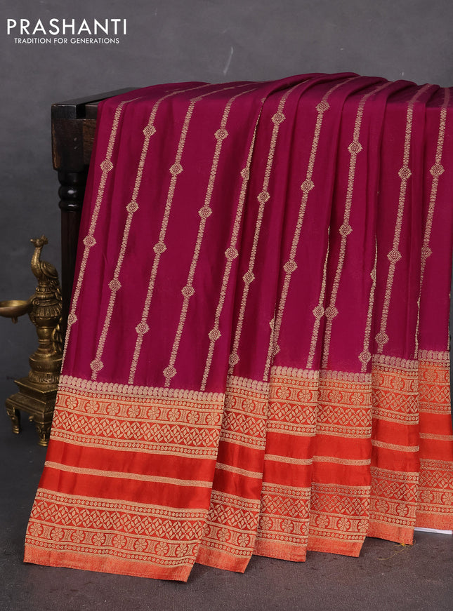 Banarasi semi crepe saree purple and orange with allover zari weaves and zari woven border