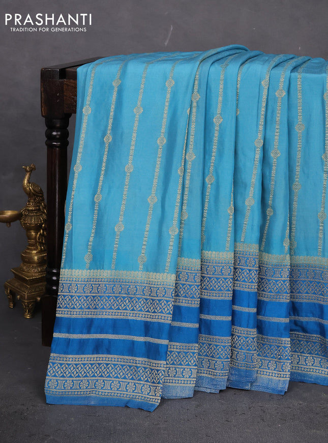 Banarasi semi crepe saree light blue and cs blue with allover zari weaves and zari woven border