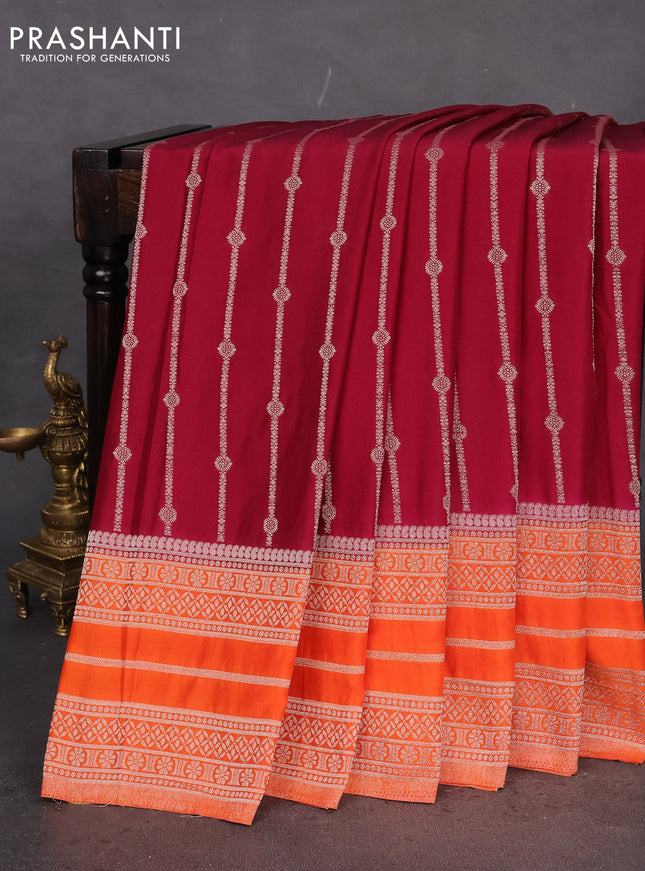 Banarasi semi crepe saree maroon and orange with allover zari weaves and zari woven border