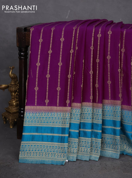 Banarasi semi crepe saree purple and teal blue with allover zari weaves and zari woven border