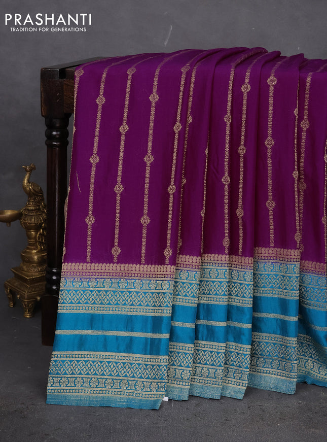 Banarasi semi crepe saree purple and teal blue with allover zari weaves and zari woven border
