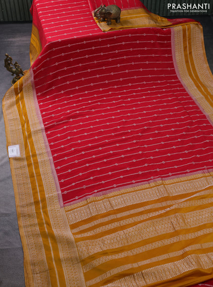 Banarasi semi crepe saree red and mustard yellow with allover zari weaves and zari woven border