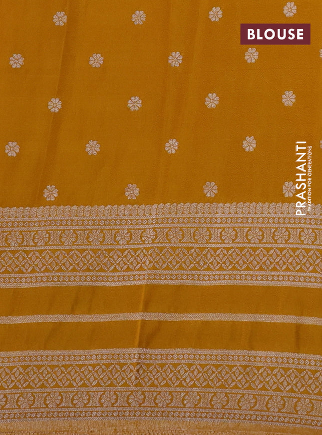 Banarasi semi crepe saree red and mustard yellow with allover zari weaves and zari woven border