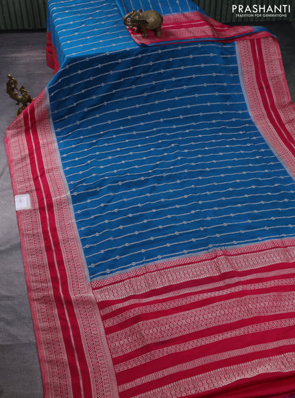 Banarasi semi crepe saree cs blue and pink with allover zari weaves and zari woven border