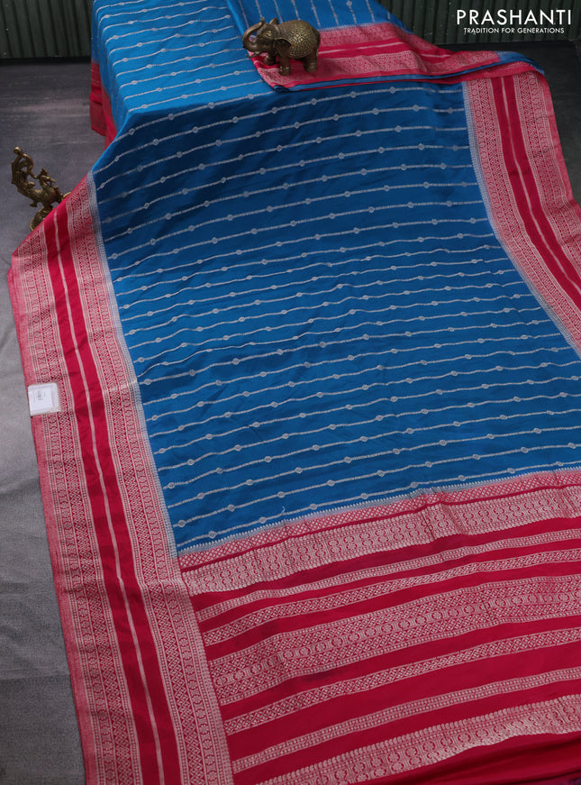 Banarasi semi crepe saree cs blue and pink with allover zari weaves and zari woven border
