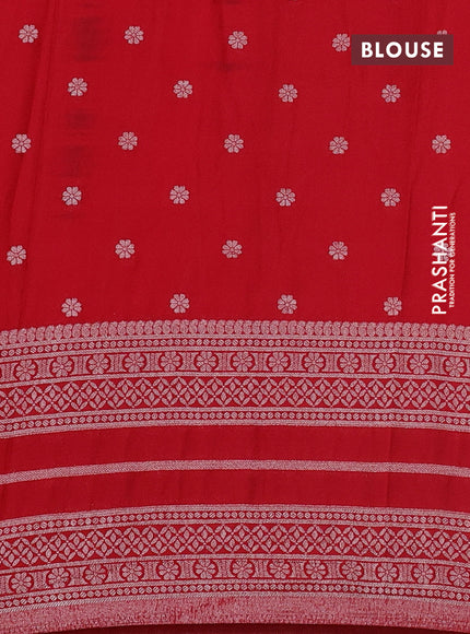 Banarasi semi crepe saree green and red with allover zari weaves and zari woven border