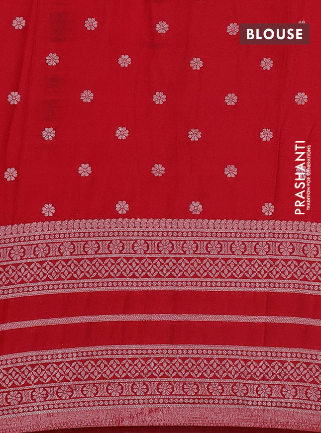 Banarasi semi crepe saree green and red with allover zari weaves and zari woven border