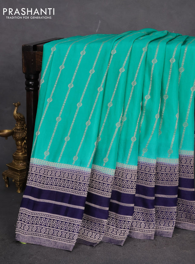 Banarasi semi crepe saree teal green and navy blue with allover zari weaves and zari woven border
