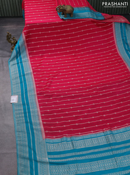 Banarasi semi crepe saree pink and teal blue with allover zari weaves and zari woven border