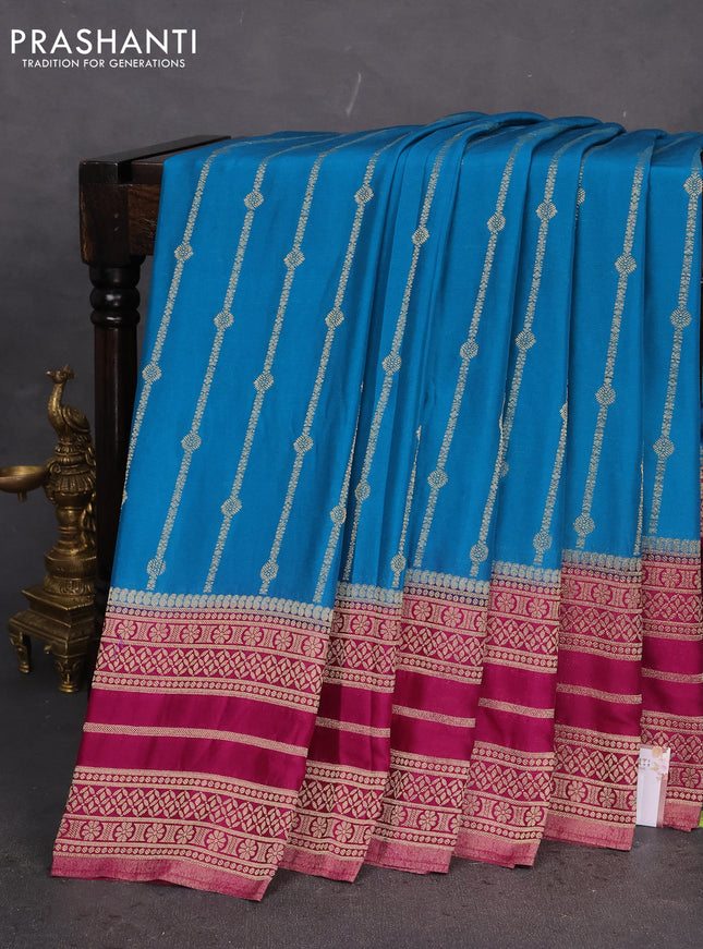 Banarasi semi crepe saree cs blue and purple with allover zari weaves and zari woven border