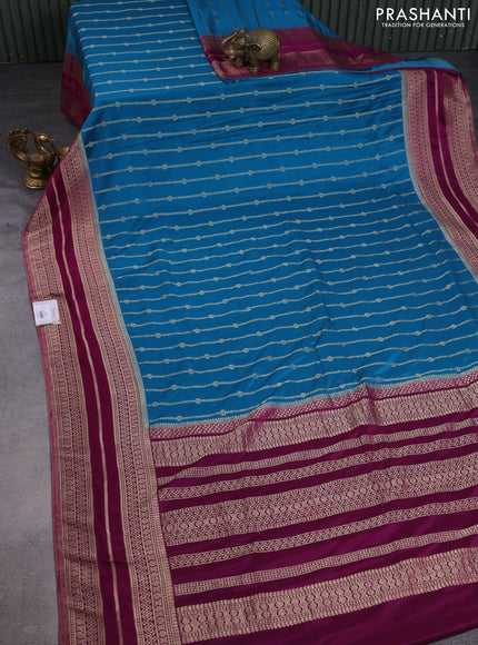 Banarasi semi crepe saree cs blue and purple with allover zari weaves and zari woven border