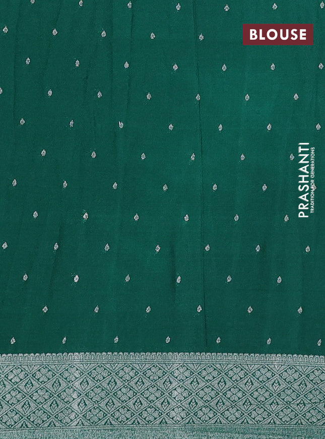 Banarasi semi crepe saree pastel green and green with allover woven buttas and long silver zari woven border