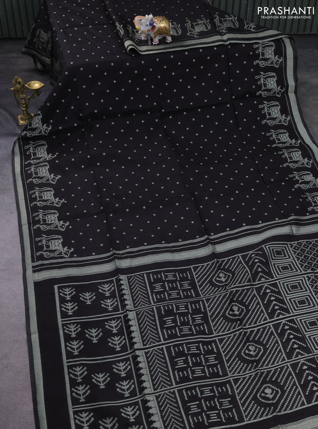 Semi tussar saree black with allover polka dot weaves and patola weaving pallu