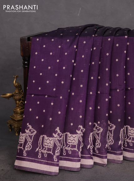 Semi tussar saree violet with allover polka dot weaves and patola weaving pallu