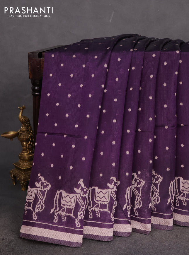 Semi tussar saree violet with allover polka dot weaves and patola weaving pallu