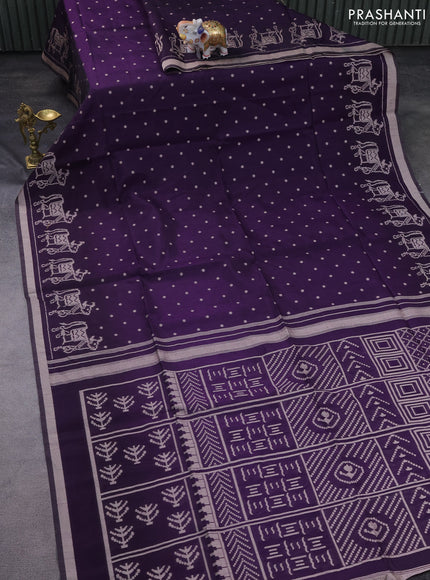 Semi tussar saree violet with allover polka dot weaves and patola weaving pallu