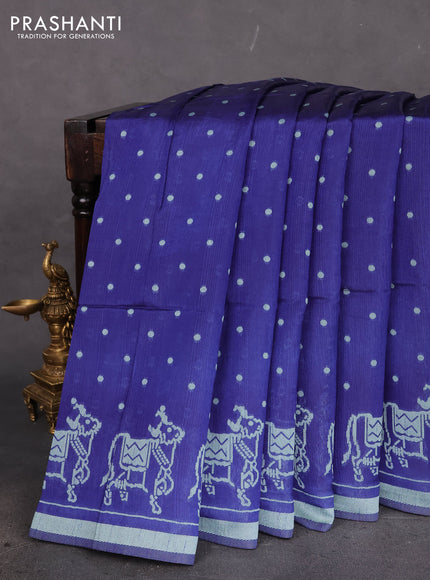 Semi tussar saree dark blue with allover polka dot weaves and patola weaving pallu