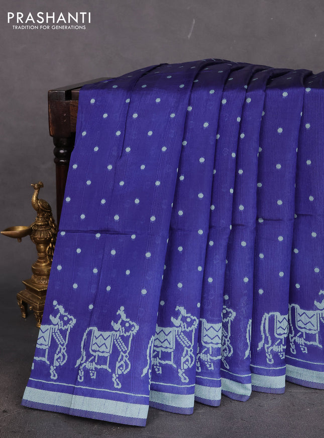 Semi tussar saree dark blue with allover polka dot weaves and patola weaving pallu