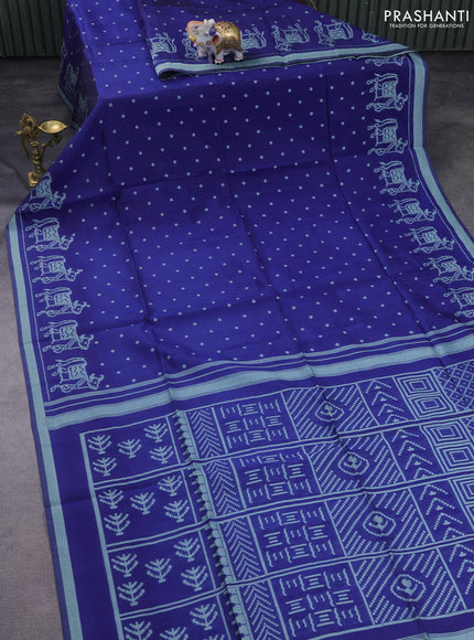Semi tussar saree dark blue with allover polka dot weaves and patola weaving pallu