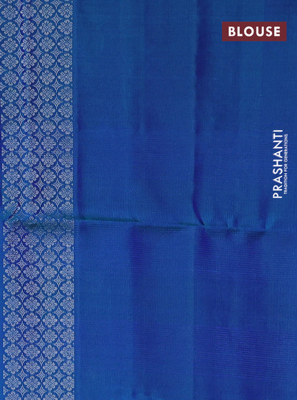 Pure soft silk saree dual shade of bluish green with silver zari woven buttas and long silver zari woven border