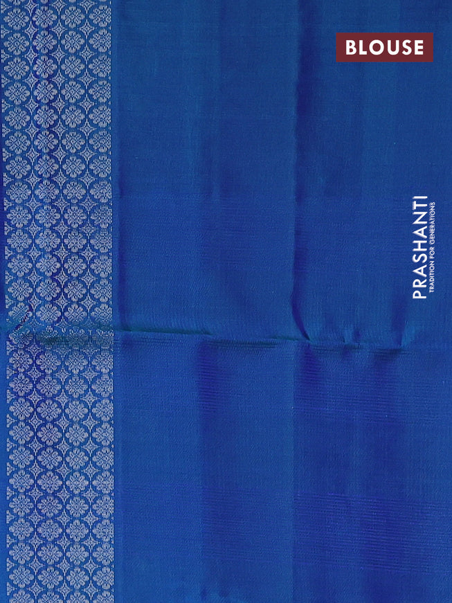 Pure soft silk saree dual shade of bluish green with silver zari woven buttas and long silver zari woven border