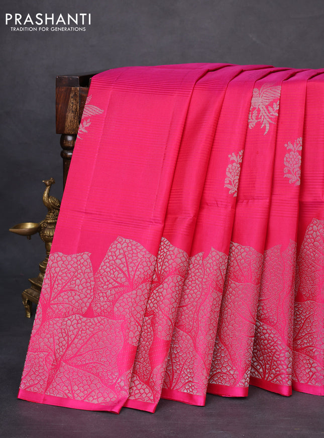 Pure soft silk saree pink with silver zari woven buttas and long silver zari woven border