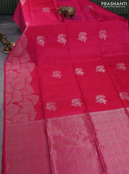 Pure soft silk saree pink with silver zari woven buttas and long silver zari woven border