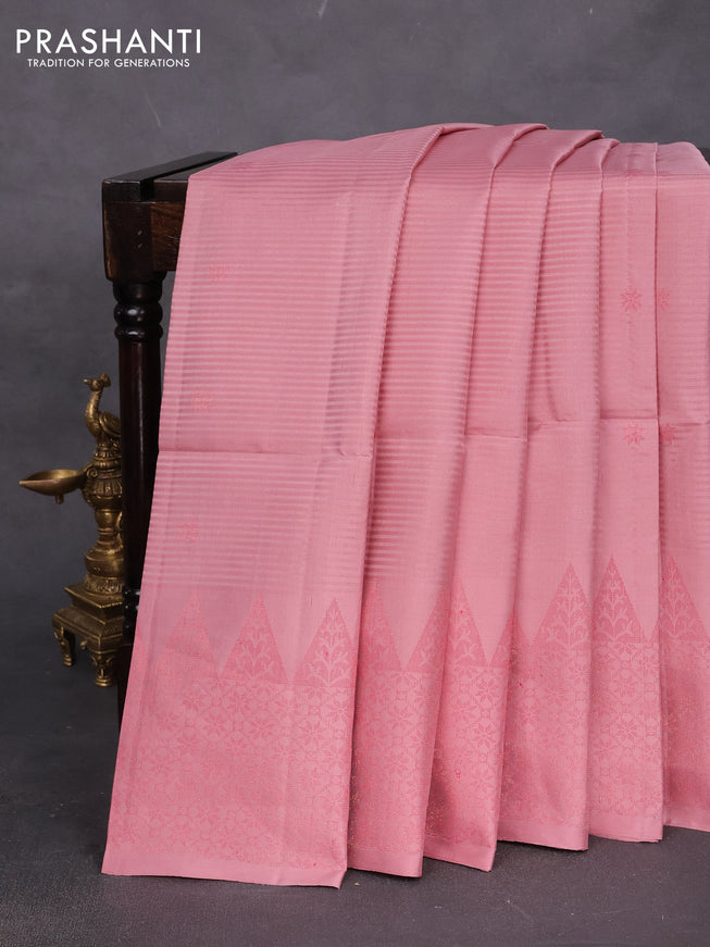 Pure soft silk saree pastel peach with thread & zari woven buttas and woven border