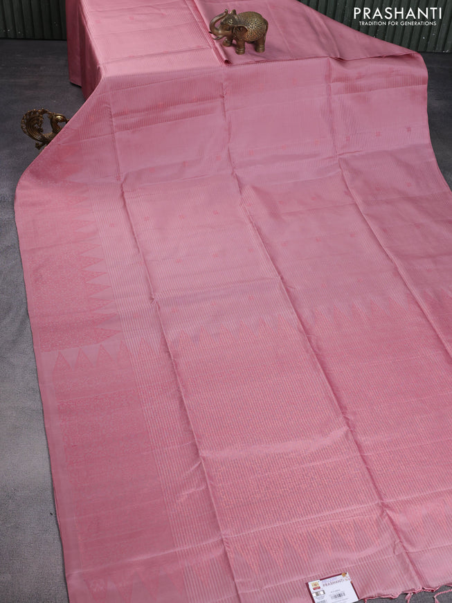 Pure soft silk saree pastel peach with thread & zari woven buttas and woven border