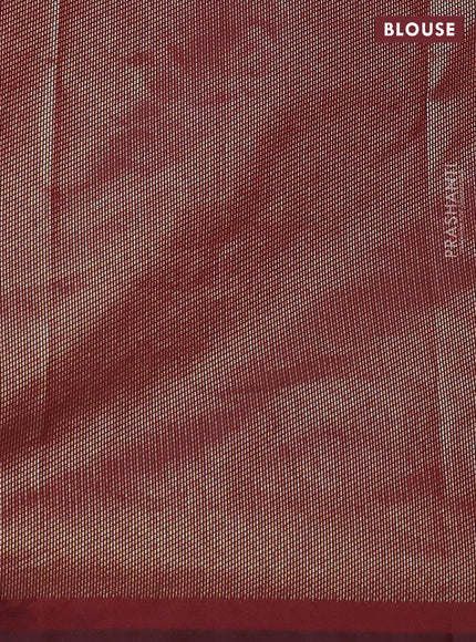 Semi soft silk saree maroon with allover silver & gold geometric weaves in borderless style