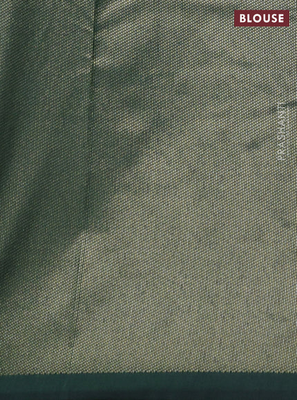 Semi soft silk saree green with allover silver & gold geometric weaves in borderless style