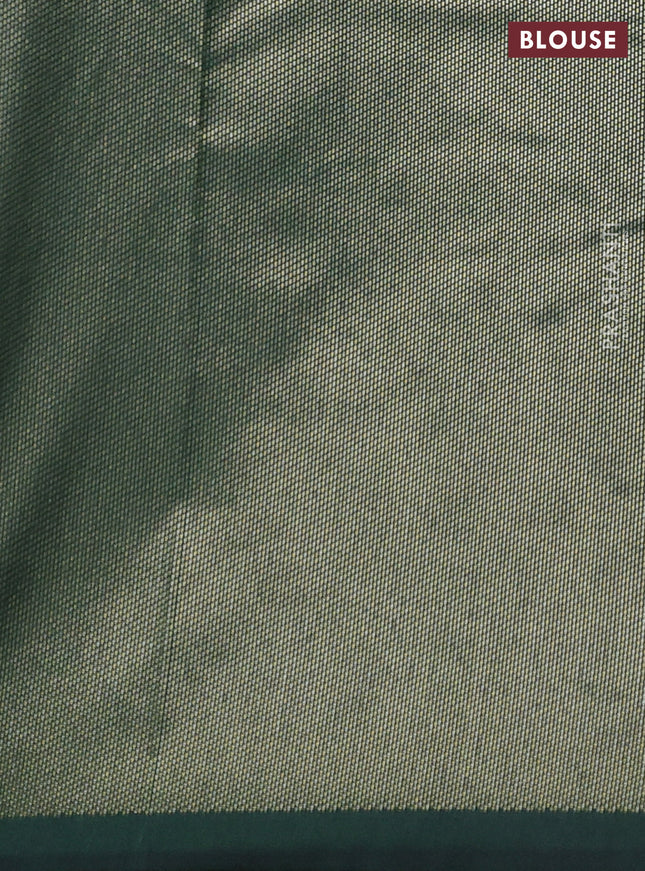 Semi soft silk saree green with allover silver & gold geometric weaves in borderless style