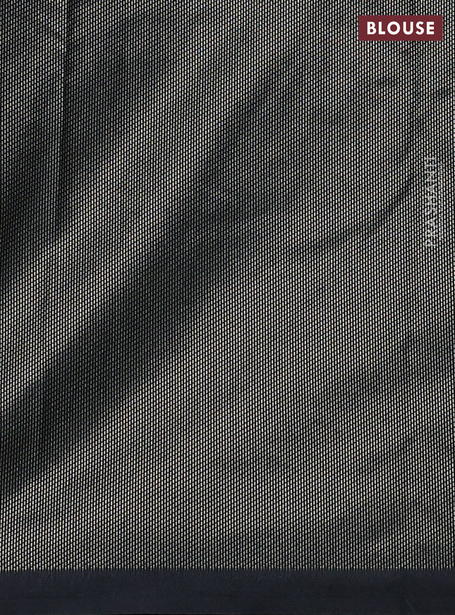 Semi soft silk saree black with allover silver & gold geometric weaves in borderless style