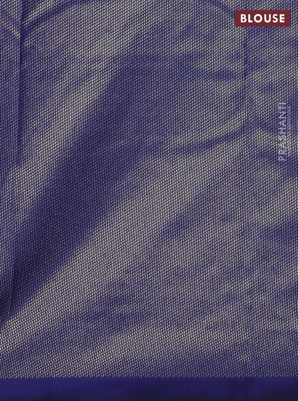 Semi soft silk saree blue with allover silver & gold geometric weaves in borderless style