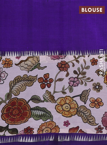 Mangalgiri silk cotton saree violet and pastel pink with plain body and temple design kalamkari printed applique border
