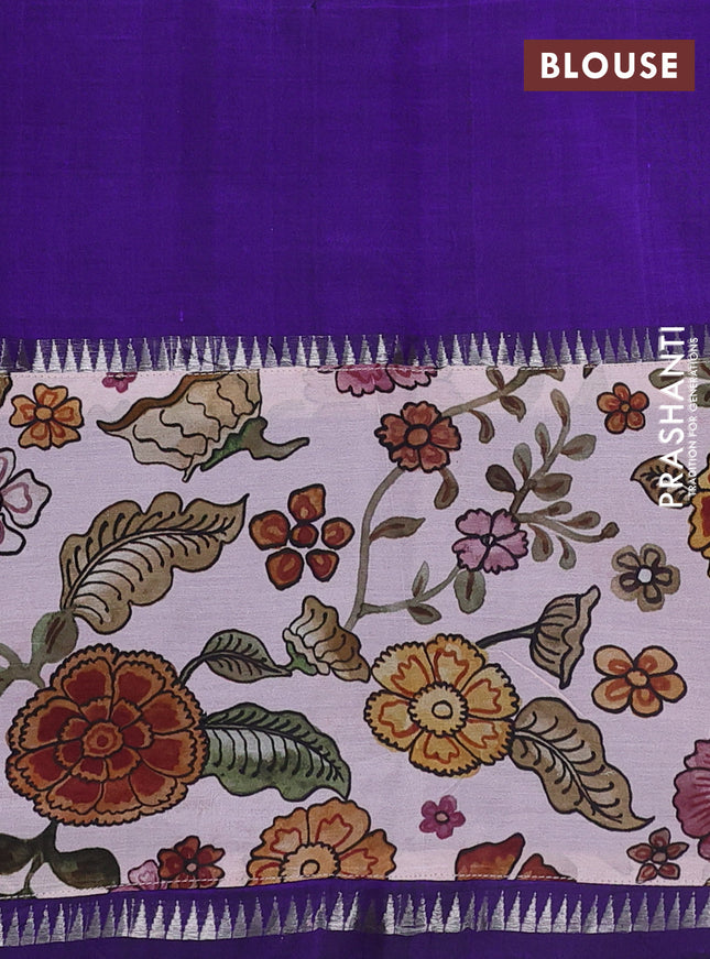 Mangalgiri silk cotton saree violet and pastel pink with plain body and temple design kalamkari printed applique border