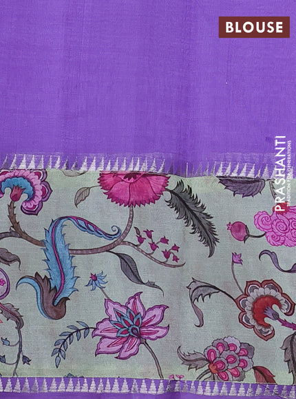 Mangalgiri silk cotton saree lavender and pastel green with plain body and temple design kalamkari printed applique border