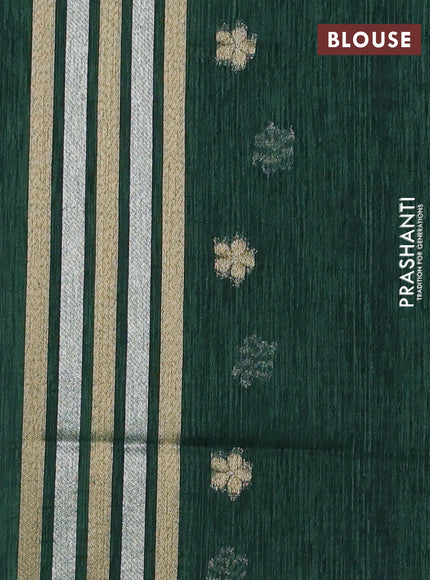 Jute linen saree green with zari woven buttas and floral zari woven border