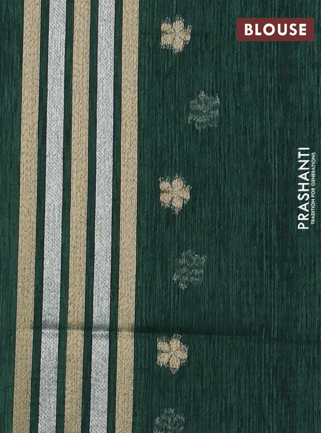 Jute linen saree green with zari woven buttas and floral zari woven border