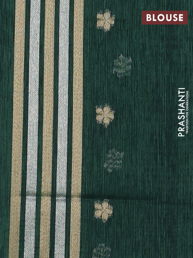 Jute linen saree green with zari woven buttas and floral zari woven border