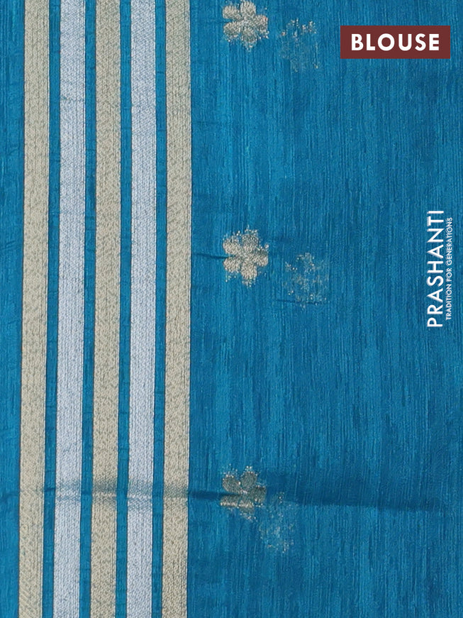 Jute linen saree teal blue with zari woven buttas and floral zari woven border