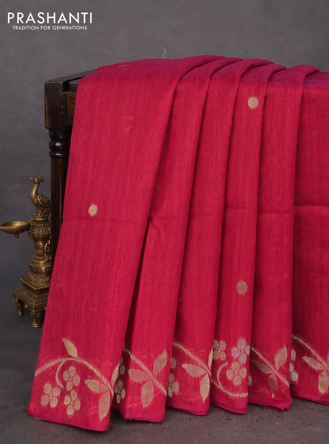 Jute linen saree pink with zari woven buttas and floral zari woven border
