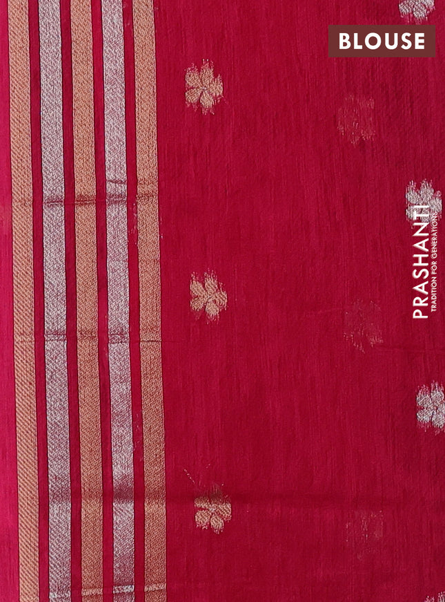 Jute linen saree pink with zari woven buttas and floral zari woven border