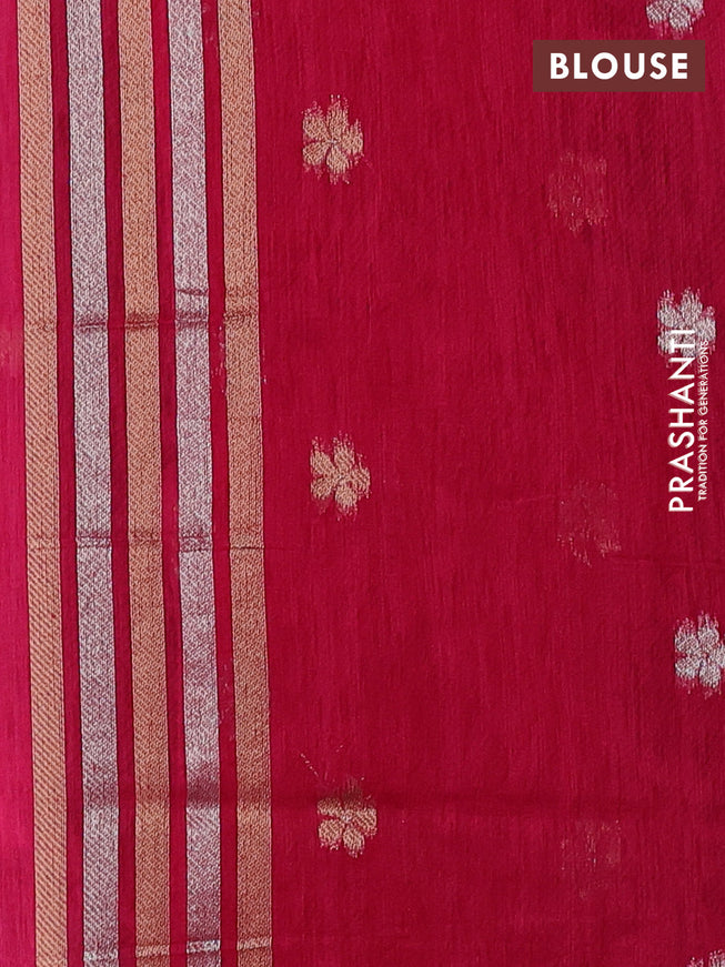 Jute linen saree pink with zari woven buttas and floral zari woven border
