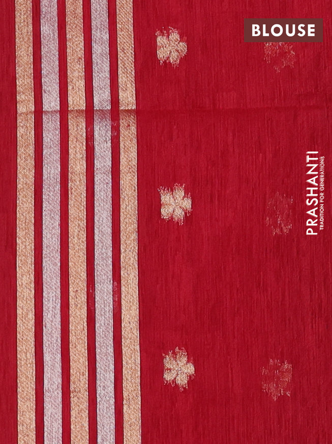 Jute linen saree red with zari woven buttas and floral zari woven border