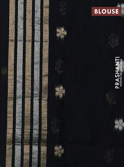 Jute linen saree black with zari woven buttas and floral zari woven border